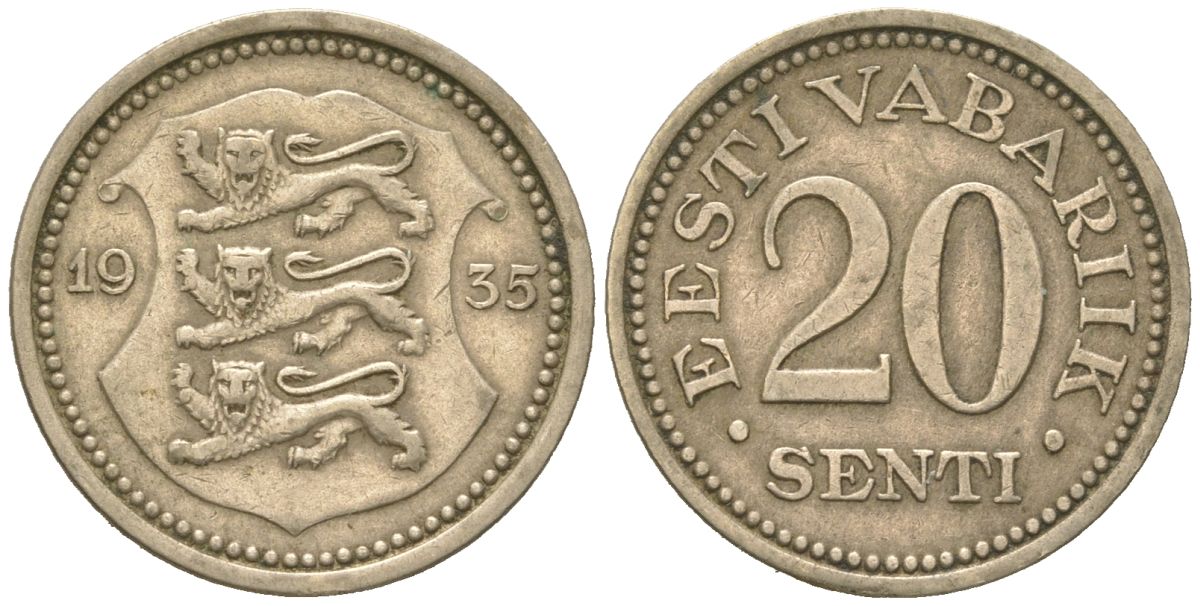 Эстония 20 центов 1935 Республика (1918-1941) KM 17 никель бронза 4615-1123