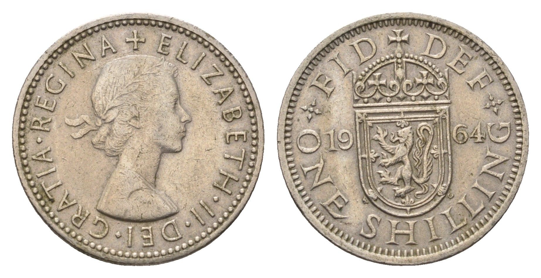 Великобритания 1 шиллинг 1964 Елизавета II (1952-2022), Шотландский герб KM 905, Spink 4148 медно-никель 4695-824
