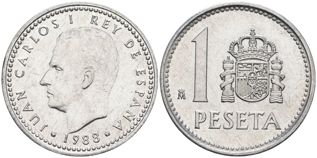 Испания 1 песета 1988 M, Хуан Карлос I (1975-2014) KM 821 алюминий 4448-213