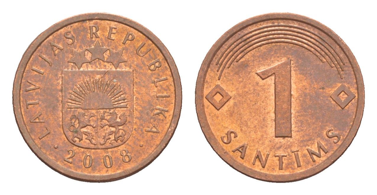 Латвия 1 сантим 2008 KM 15 сталь плакированая медью 3955-1124