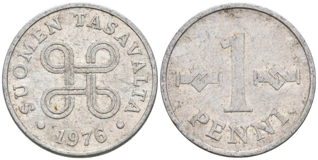 Финляндия 1 пенни 1976 KM 44а алюминий 192-1264