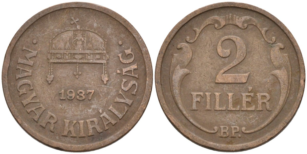 Венгрия 2 филлера 1937 BP KM 506 бронза 4115-1151
