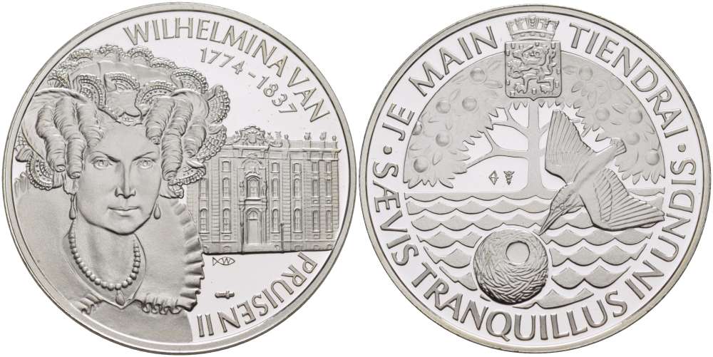 Нидерланды медаль ND Вильгельмина Прусская Вторая (1774-1837), диаметр 38 мм., вес 25,12 гр.  серебро  PROOF  1078-6-12