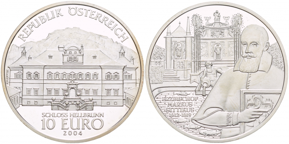 Австрия 10 евро 2004 Замок Хельбрунн, Маркус Ситтикус KM 3111 серебро PROOF 02-117-25