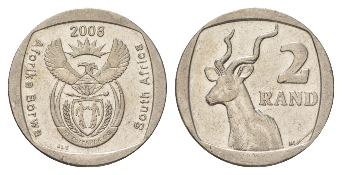 ЮАР 2 ранда 2008 KM 445 медь плакированная никелем 4628-222