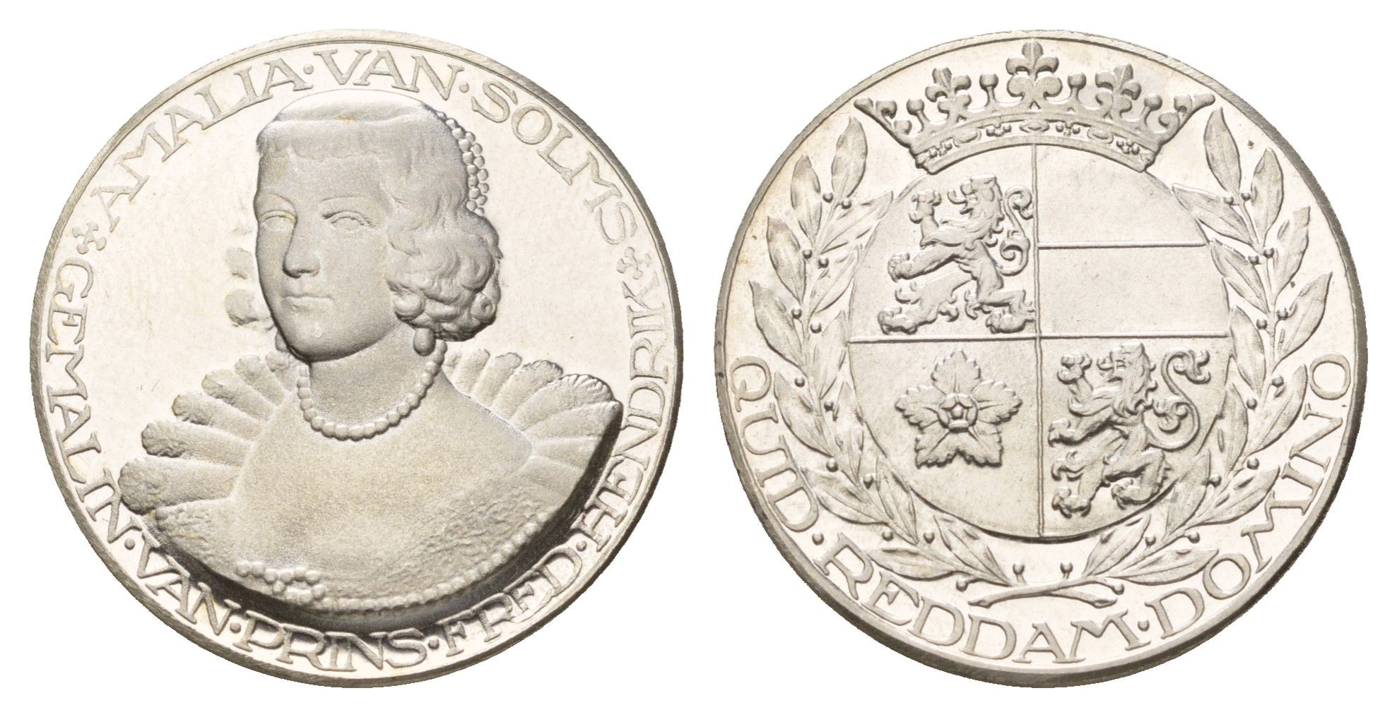 Нидерланды медаль из серии история Нидерландов - Амалия - супруга Фредерика Генри первая половина XX века Quid Reddam Domino (Что я воздам Господу?), диаметр 25 мм, вес 7,7 гр серебро PROOF 4671-1116