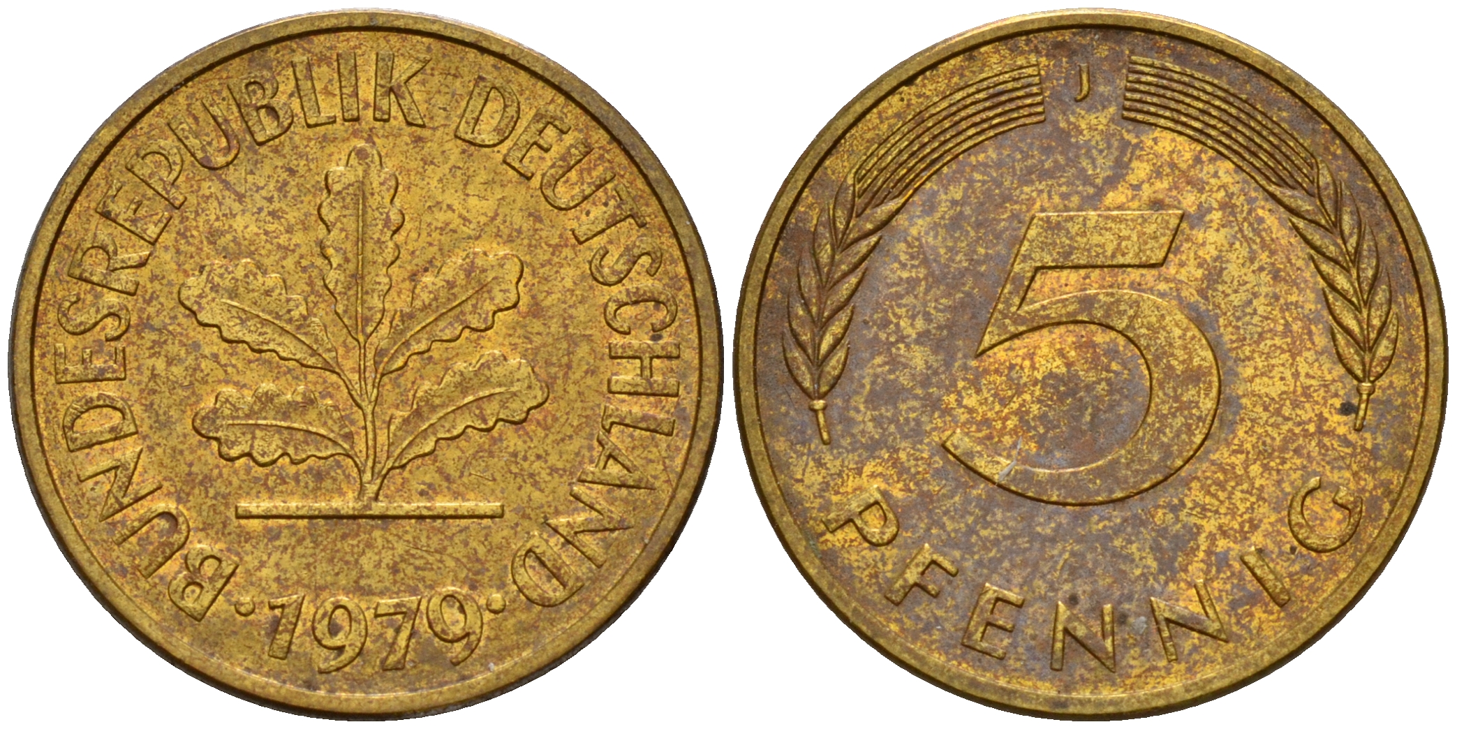 ФРГ 5 пфеннигов 1979 J J.382, KM 107 сталь плакированная латунью    4598-1024