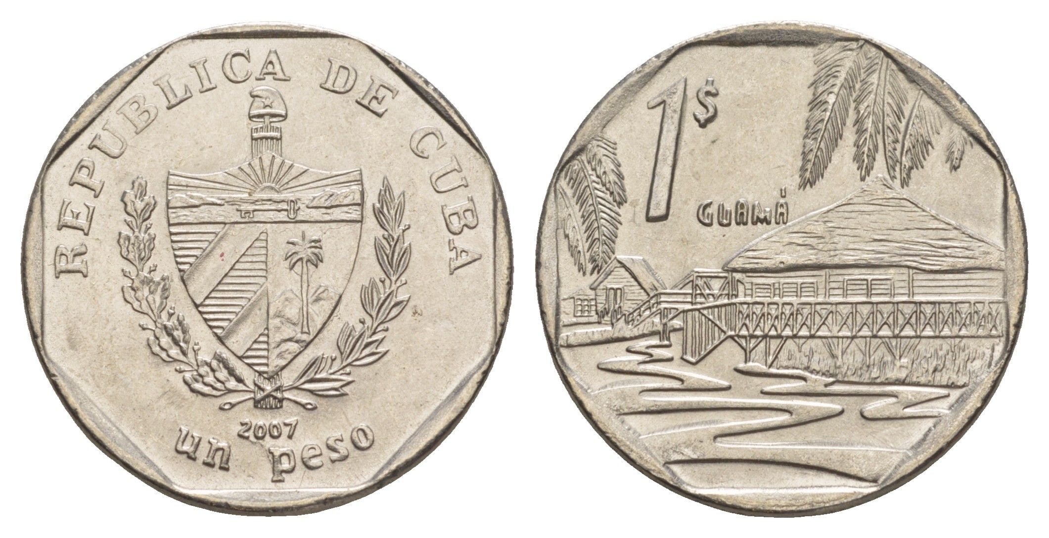 Куба 1 песо 2007 хижины Гуама KM 579 сталь плакированная никелем 4646-457