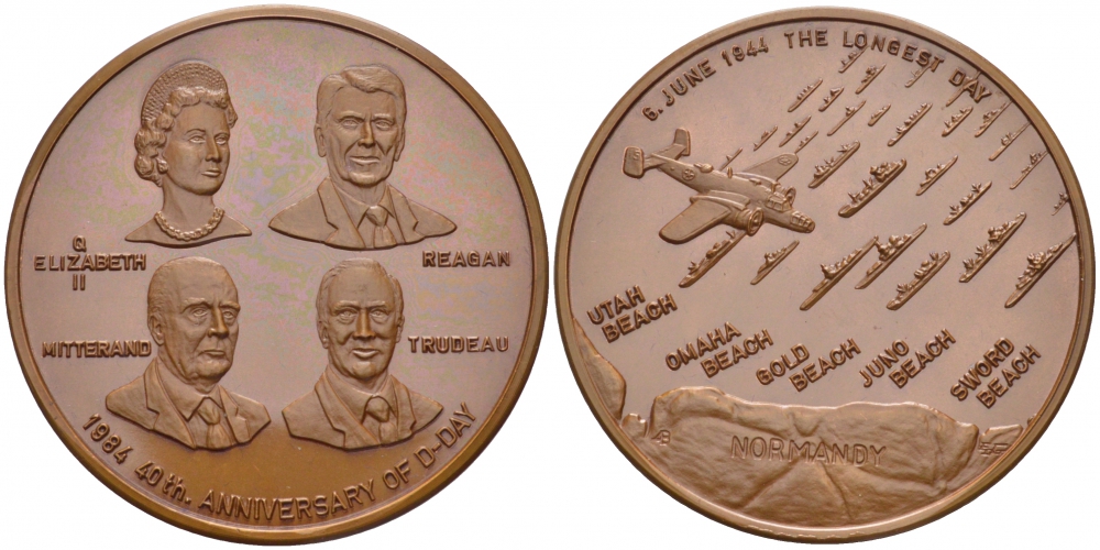 США МЕДАЛЬ 1994 40 ЛЕТ D-DAY 50 мм, 49,6 гр бронза UNC 00-00