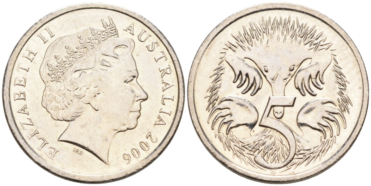 Австралия 5 центов 2006 ехидна, Елизавета II (1952-) KM 401 медно-никель UNC 4576-839