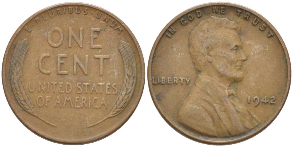США 1 ЦЕНТ 1942 ЛИНКОЛЬН KM 132 бронза 218-432