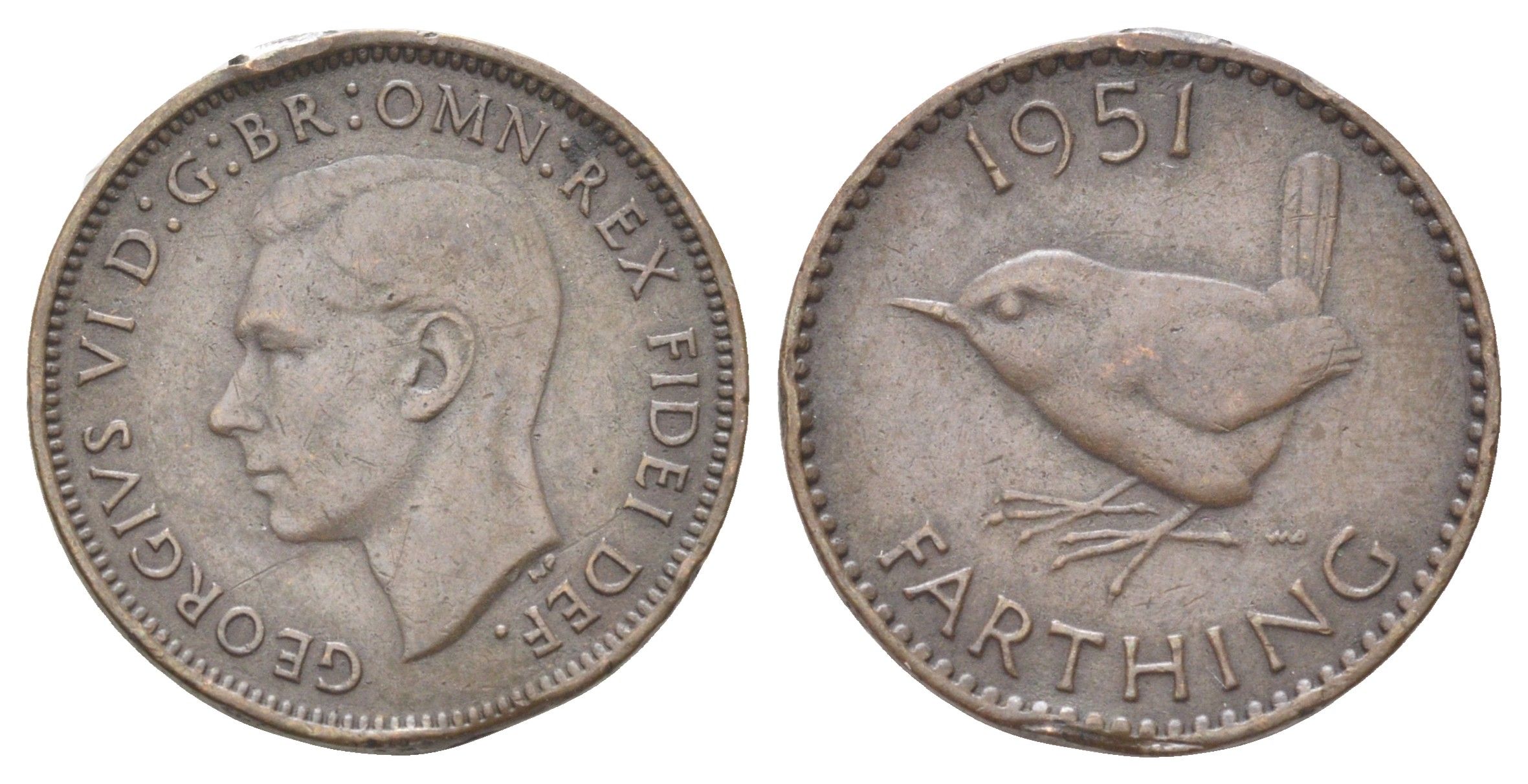Великобритания 1 фартинг 1951 Георг VI (1936-1952) KM 867, Spink 4119 бронза 4708-721