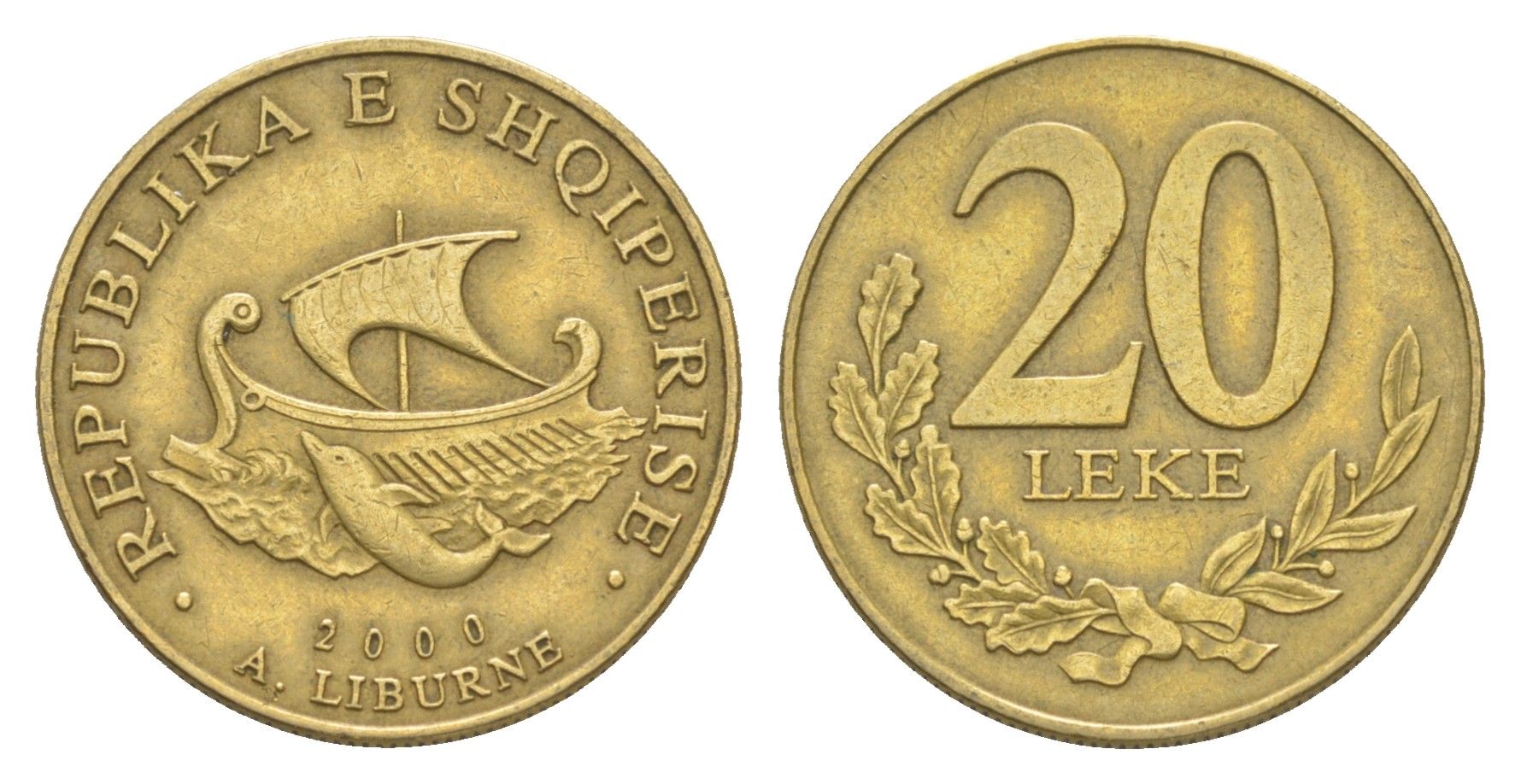 Албания 20 леков 2000 KM 78 алюминиевая бронза 4529-346