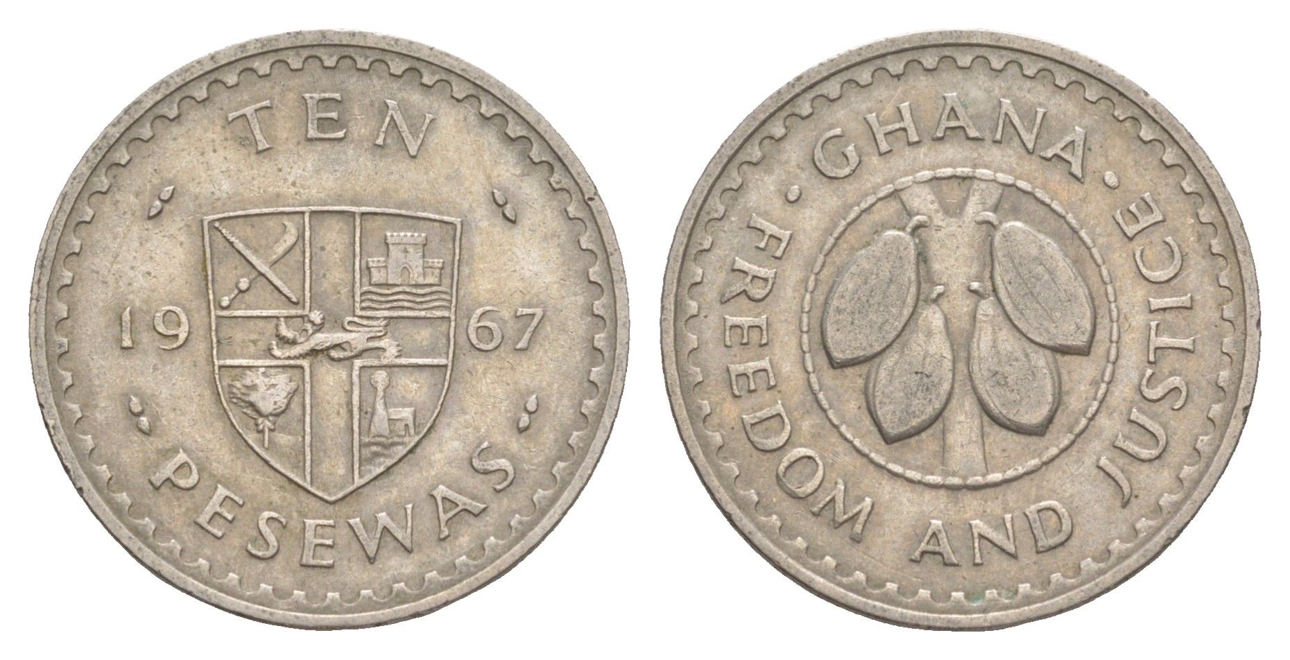 Гана 10 песев 1967 KM 16 медно-никель 4153-955