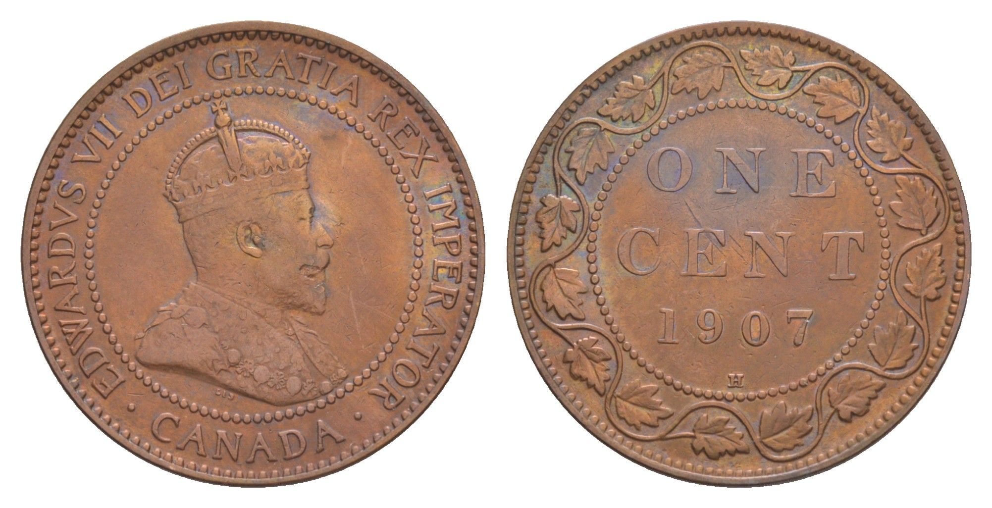 Канада 1 цент 1907 H, Эдуард VII (1901-1910) KM 8 бронза 1527-841