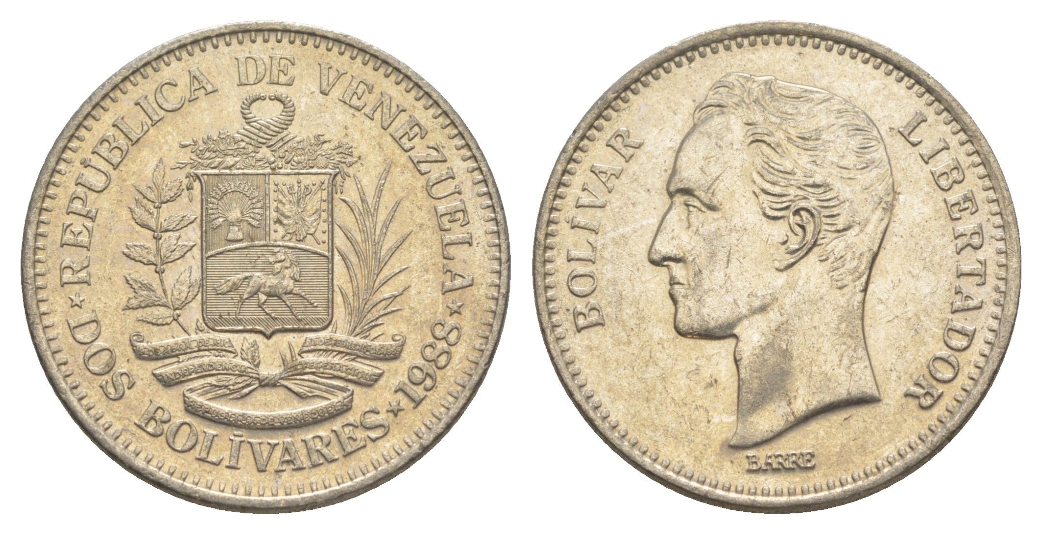 Венесуэла 2 боливара 1988 Симон Боливар Y 43 никель 4599-646