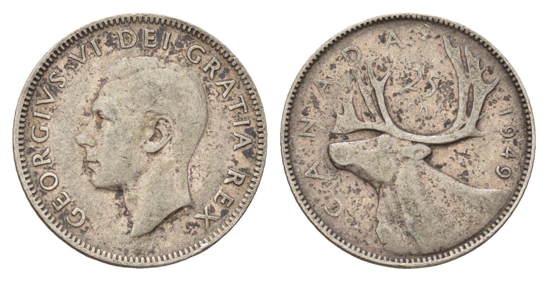 Канада 25 центов 1949 Георг VI (1936-1952), олень KM 44 серебро 181-327