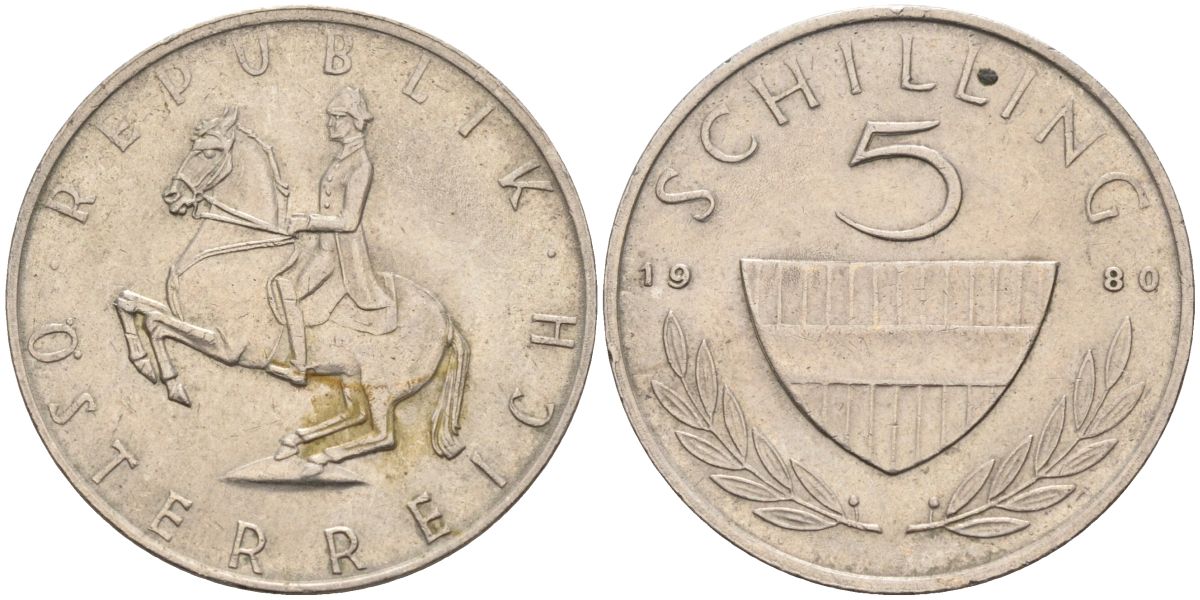 Австрия 5 шиллингов 1980 KM 2889а медно-никель 4126-343
