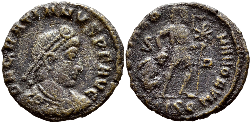 Римская Империя центенионалий 367-375 Грациан GLORIA ROMANORVM Сисция Good Very fine RIC 14c бронза 270-311