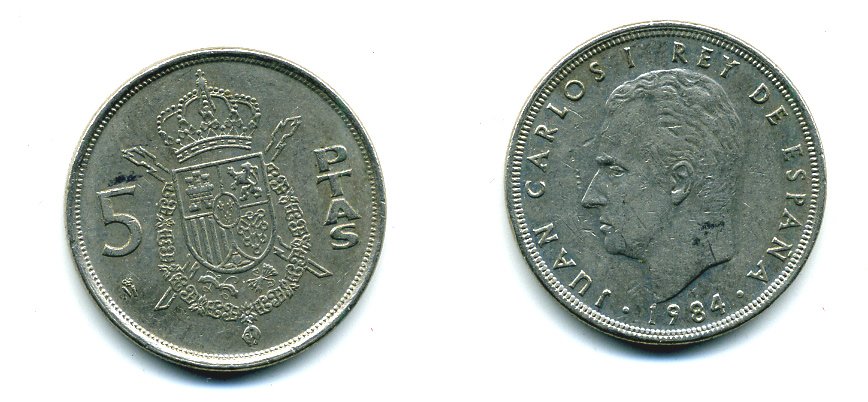 ИСПАНИЯ 5 ПЕСЕТ 1984 ХУАН КАРЛОС I (1975-) KM 823 медно-никель 51-4542