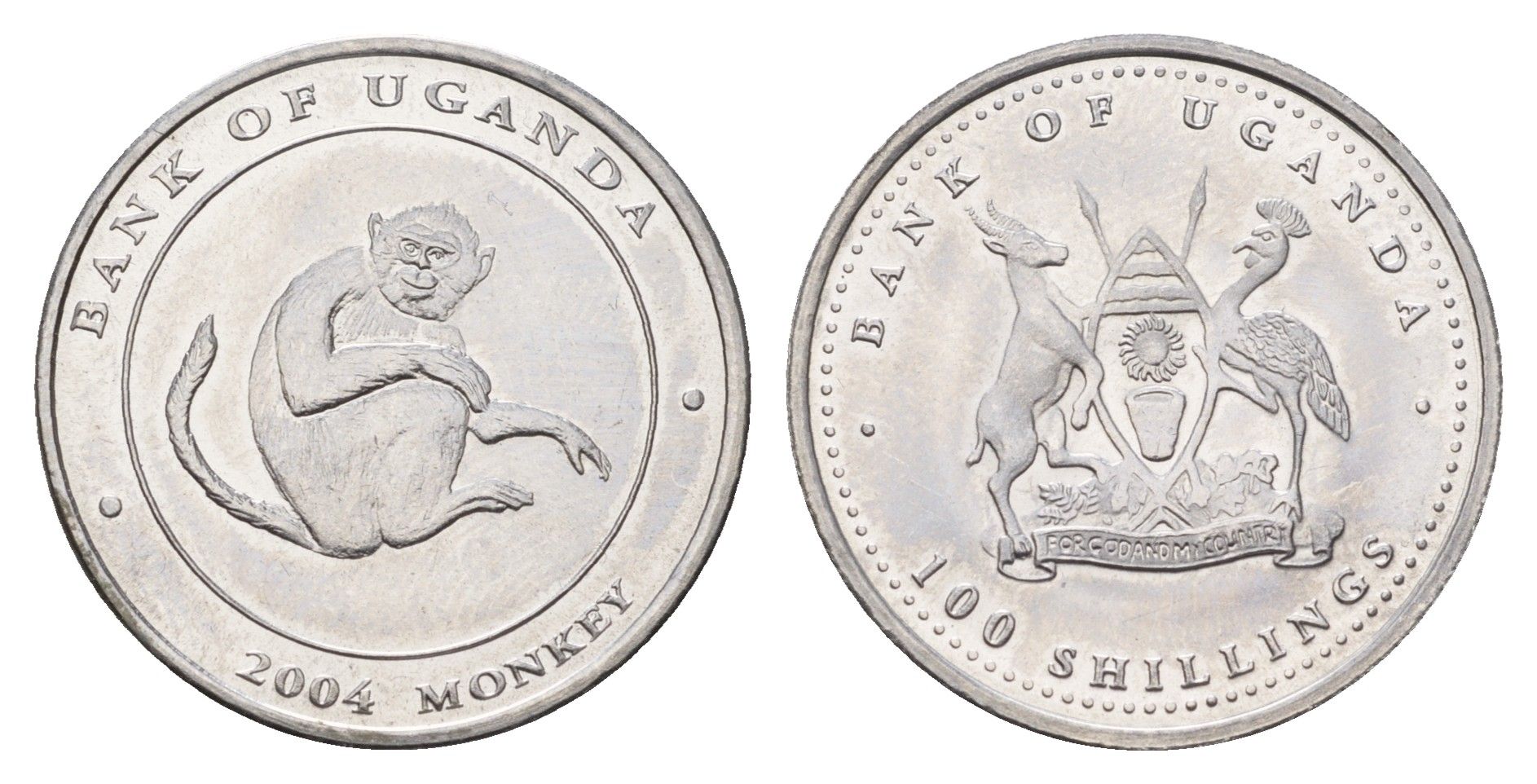 Уганда 100 шиллингов 2004 Обезьяны KM 134 сталь UNC 202-123