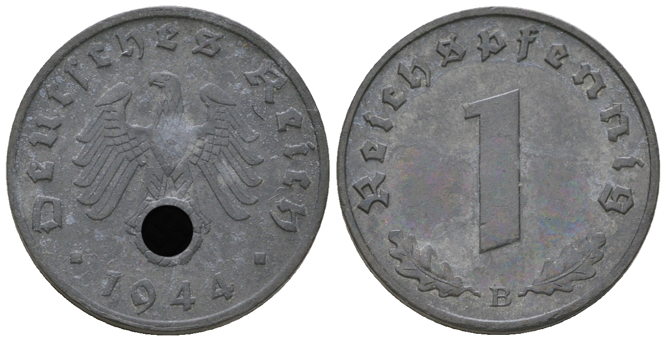 Германия 1 рейхспфенниг 1944 B KM 97, J. 369 цинк 4668-1154