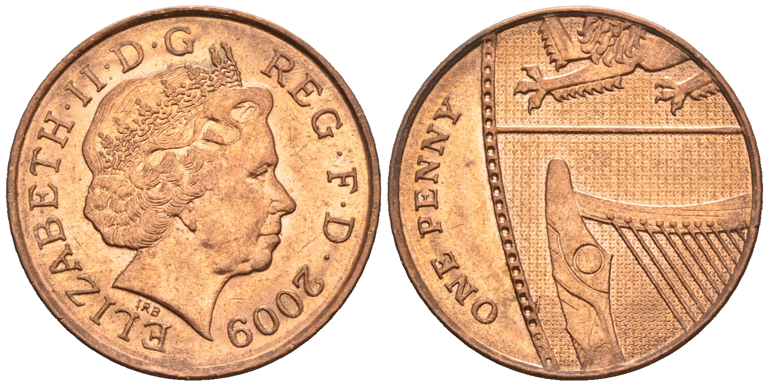 Великобритания 1 пенни 2009 Елизавета II (1952-2022) KM 1107, Spink B6 сталь плакированная медью 4609-664
