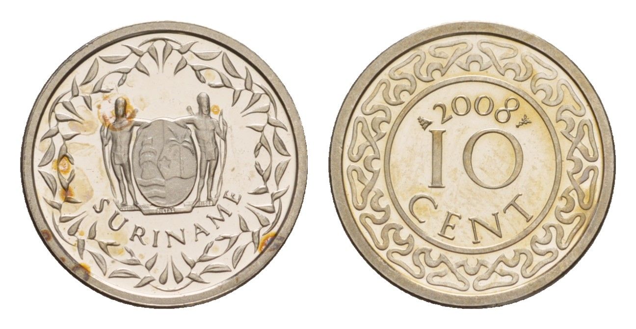Суринам 10 центов 2008 тираж 1000 экземпляров KM 13a медно-никель BU 4649-1018