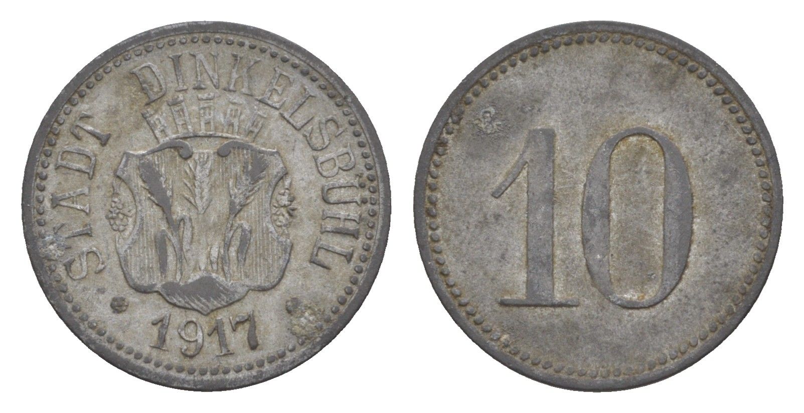 Динкельсбюль 10 пфеннигов 1917 Funck 98.2, Men18 6526.2 цинк 66-523