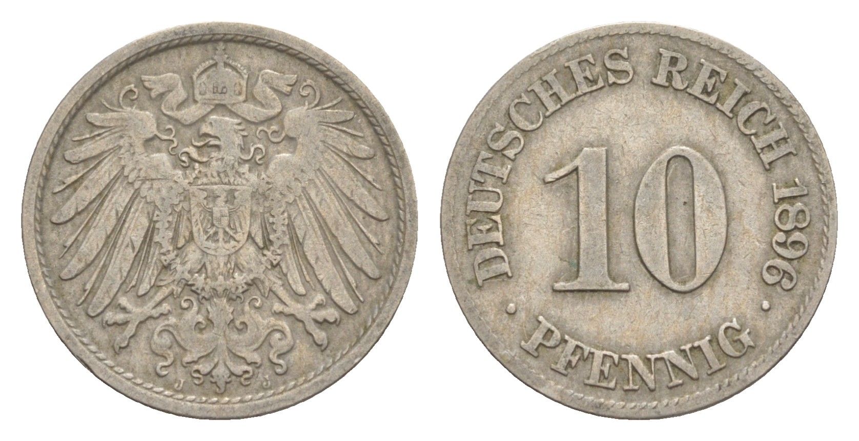 Германия 10 пфеннигов 1896 J, Вильгельм II (1888-1918) KM 12, J. 13 медно-никель 4640-234
