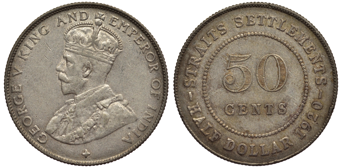 Стрейтс-Сетлментс 50 центов 1920 Георг V (1910-1936) KM 35.1 серебро 1521-223