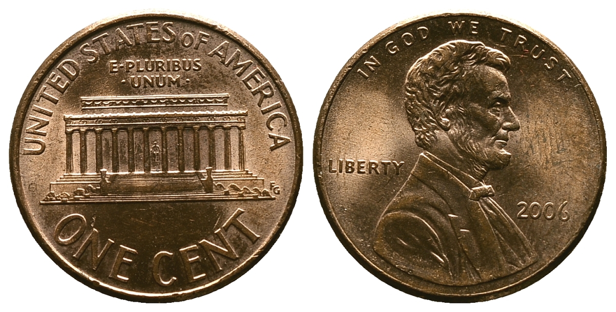 США 1 ЦЕНТ 2006 KM 201 b медь цинк 4385-524