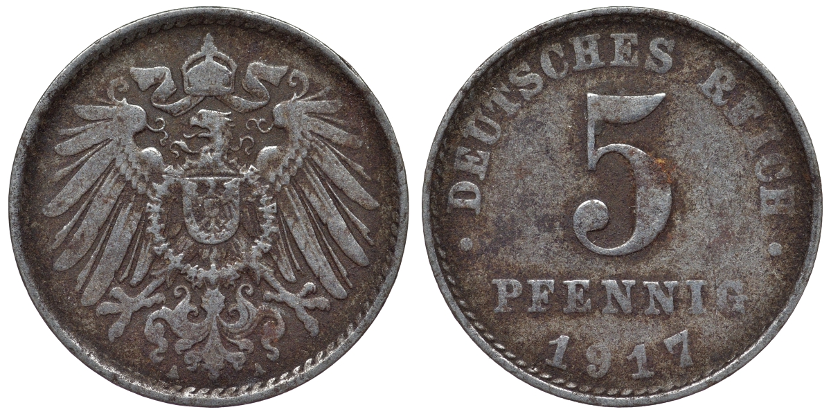 Германия 5 пфеннигов 1917 A KM 19, J. 297, Weege 5 железо 4118-1156