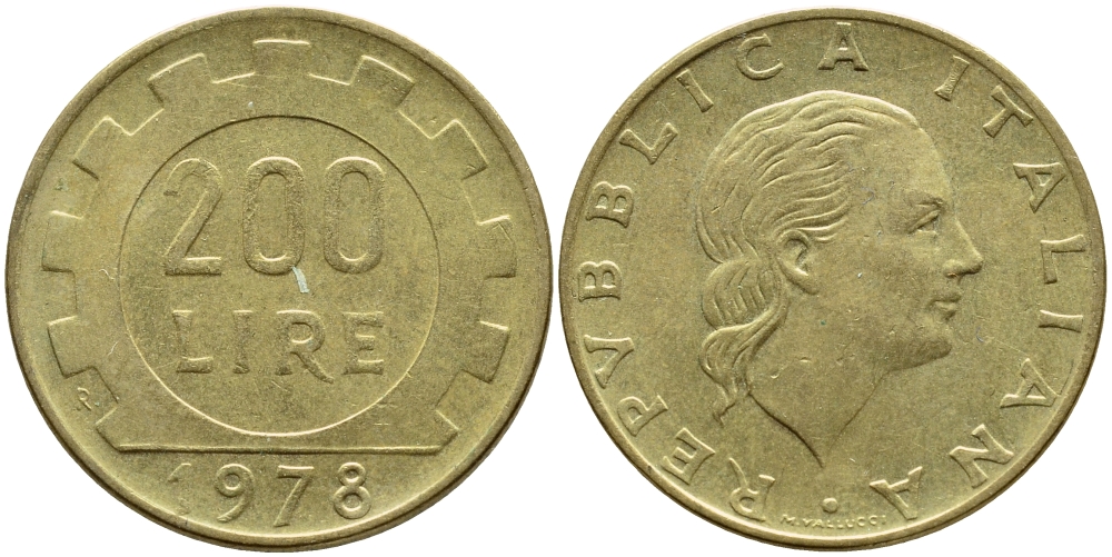 Италия 200 лир 1978 R, шестерня KM 105 алюминиевая бронза 4395-546