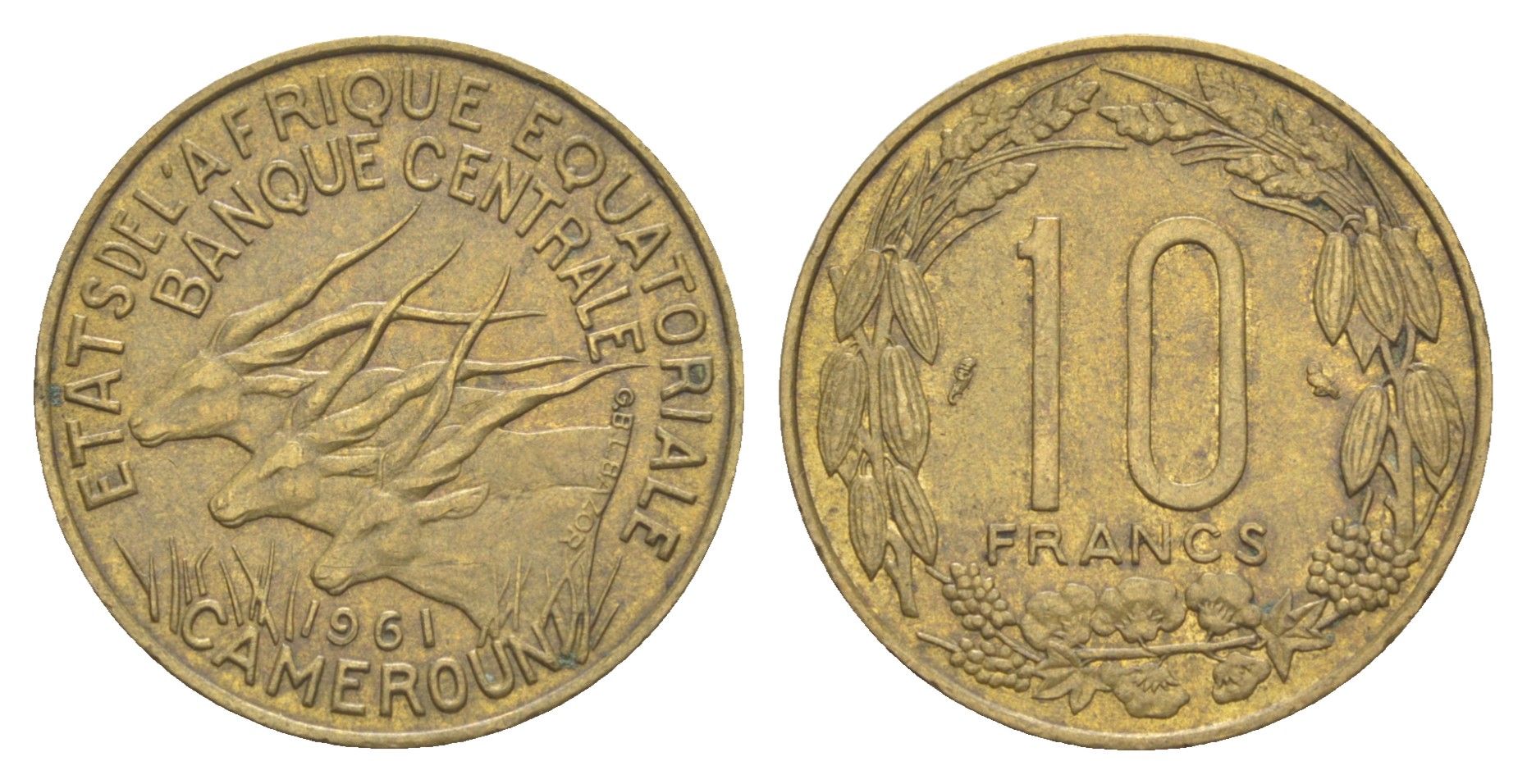 Экваториальная Африка, Камерун 10 франков 1961 KM 2 медь алюминий 4654-441