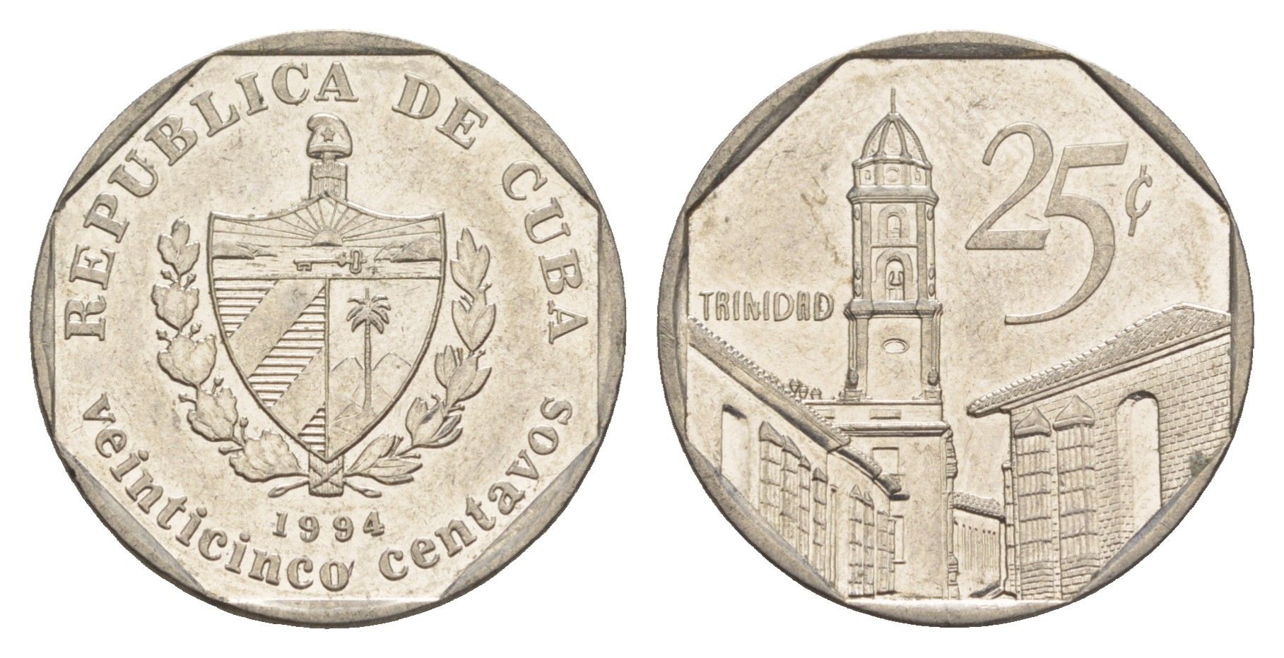 Куба 25 сентаво 1994 площадь в Тринидаде KM 577.1 сталь плакированная никелем 4646-414