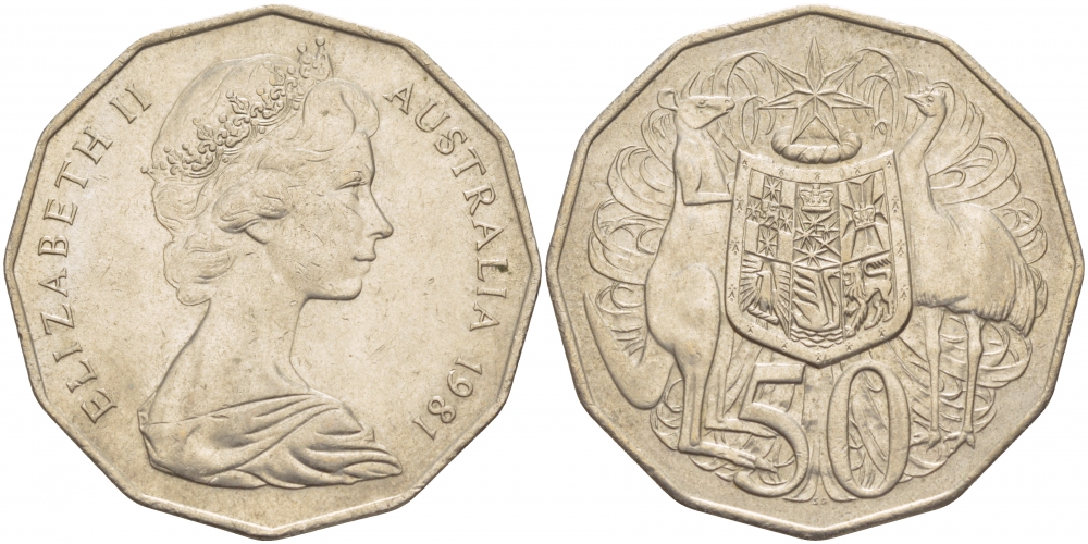 Австралия 50 центов 1981 Елизавета II (1952-2022), герб, кенгуру KM 68 медно-никель 29-114