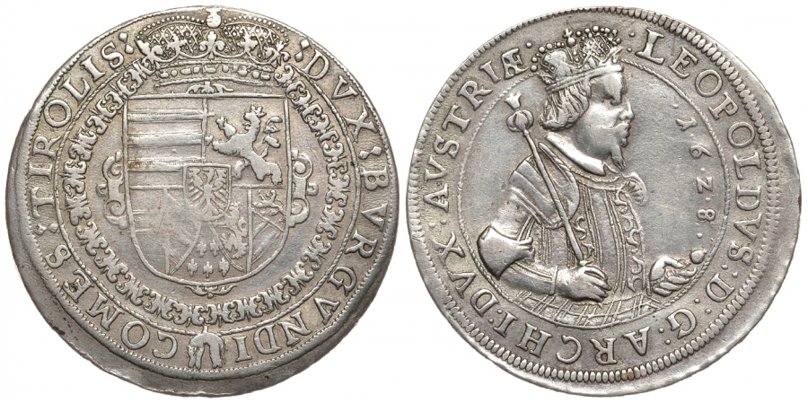 Австрия, Священная Римская империя 1 талер 1628 Эрцгерцог Леопольд (1618) 1625-1632 Dav. 3338 серебро 00-815-65