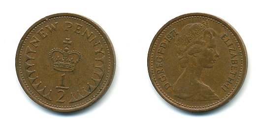 Великобритания 1/2 пенни 1971 Елизавета II (1952-2022) КМ 914, Spink 4239 бронза 4110-1629