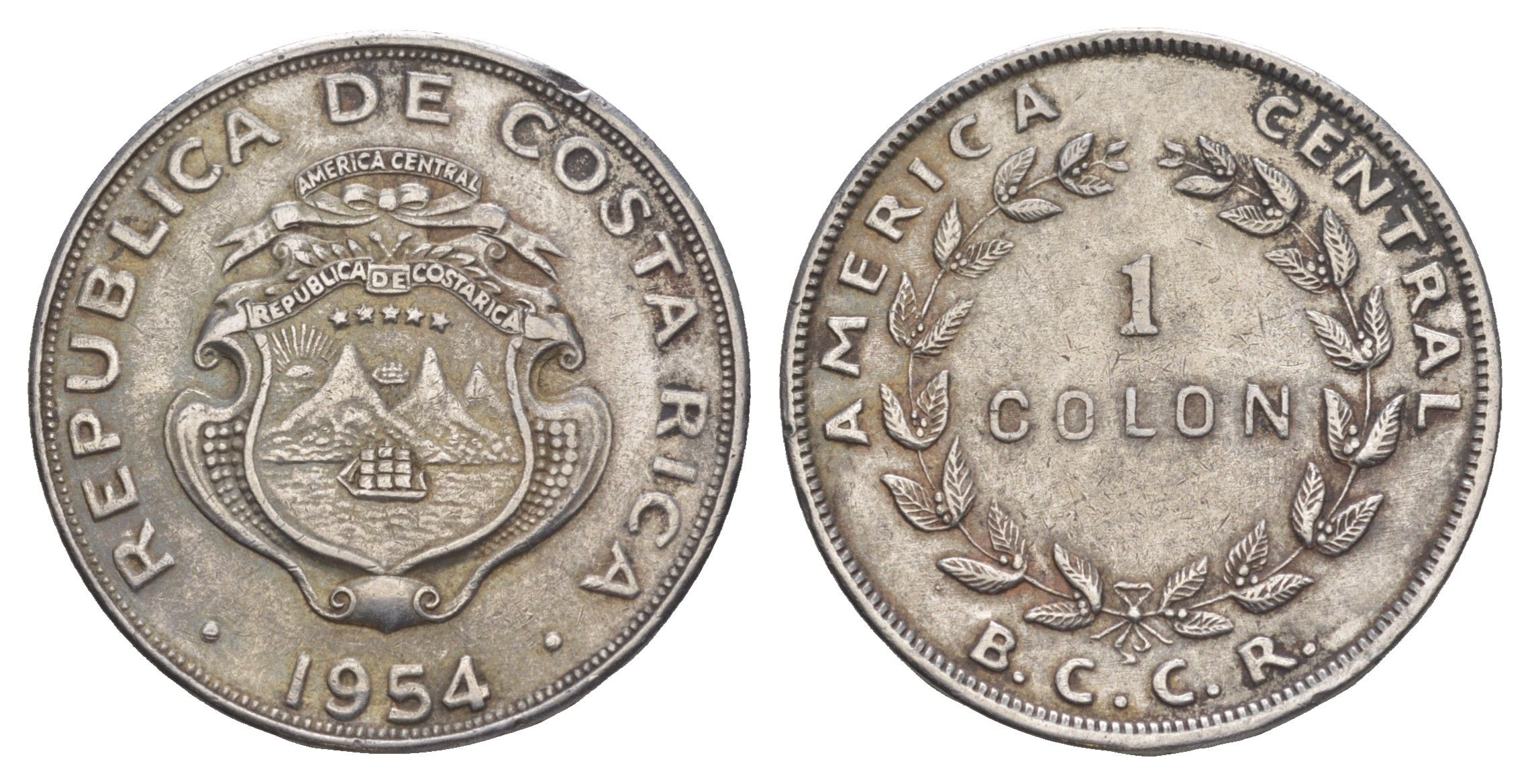 Коста-Рика 1 колон 1954 KM 186.1 нержавеющая сталь 4646-533