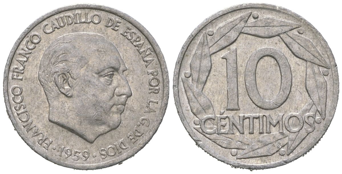 Испания 10 сентимо 1959 Франсиско Франко (1939-1975) KM 790 алюминий 4621-566
