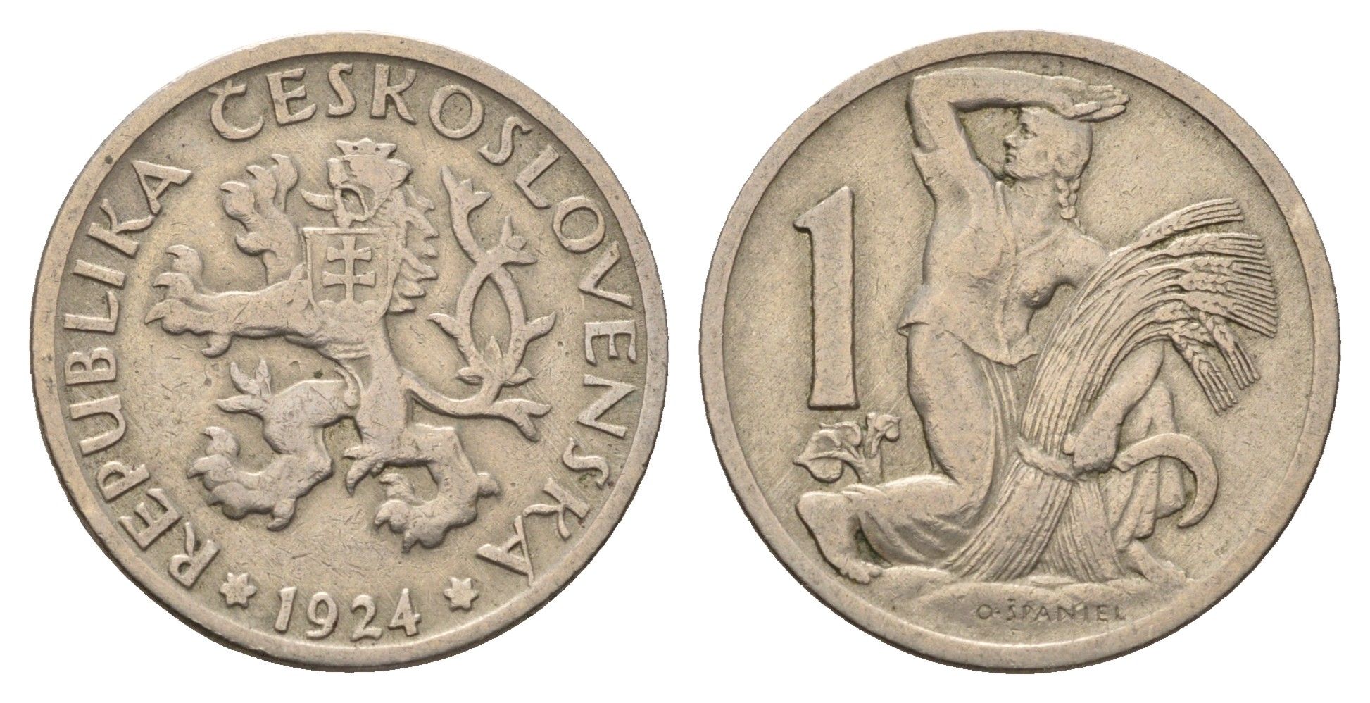 Чехословакия 1 крона 1924 KM 4 медно-никель 4648-1133