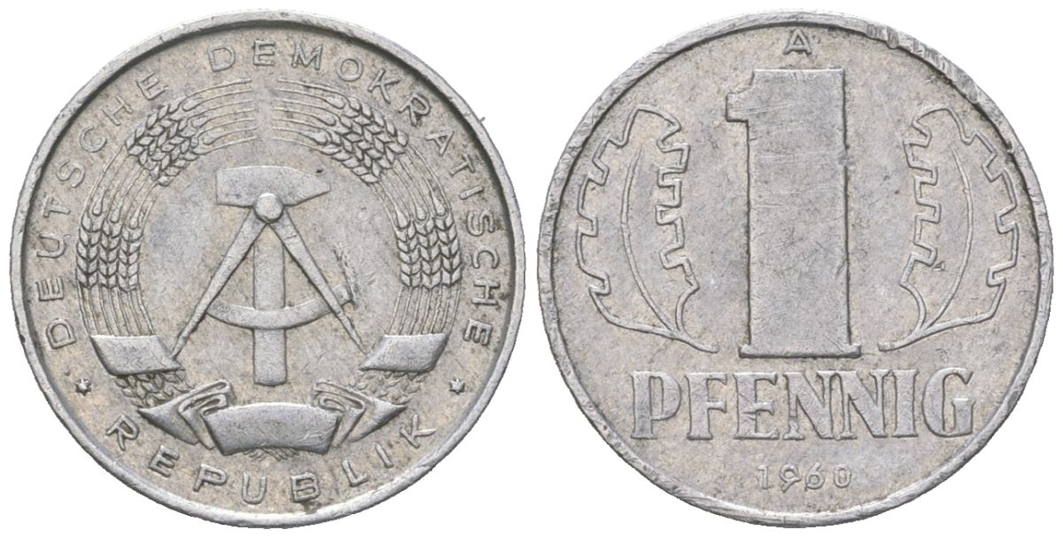 ГДР 1 пфенниг 1960 A KM 8.1 алюминий 206-663