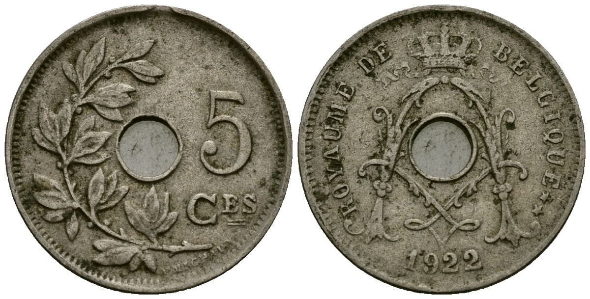 Бельгия 5 сантимов 1922 Belgique KM 66 медно-никель 4173-466