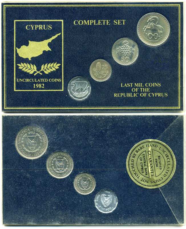 Кипр набор из 4 монет 1982 официальный набор в буклете UNC 5-4-3-77
