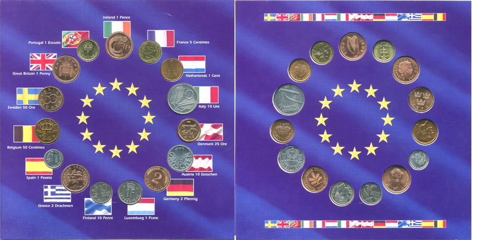 ЕВРОПА НАБОР ИЗ 15 МОНЕТ РАЗЛИЧНЫХ СТРАН ЕВРОПЫ В ОРИГИНАЛЬНОМ БУКЛЕТЕ UNC 06-081-61