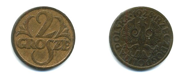 ПОЛЬША 2 ГРОША 1928 w KM 9а бронза 46-447