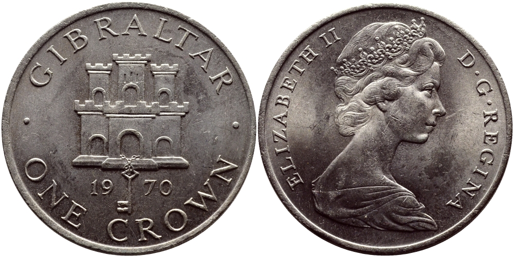 Гибралтар 1 крона 1970 Елизавета II (1952-2022), старый замок KM 4 медно-никель UNC 179-1212