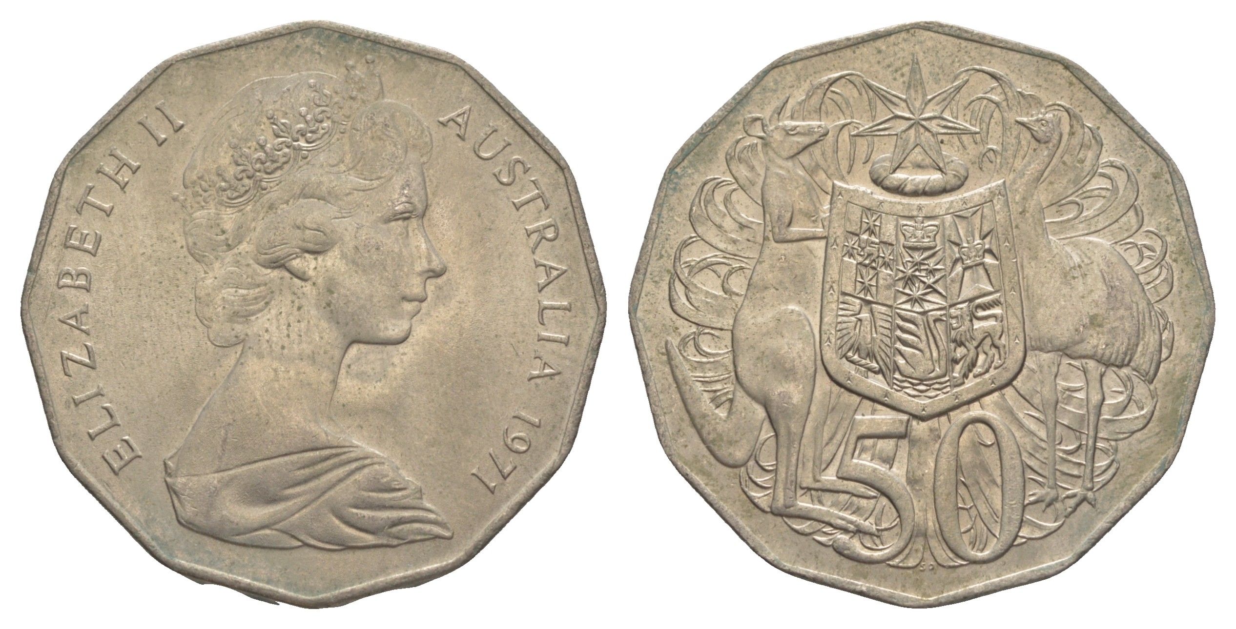 Австралия 50 центов 1971 Елизавета II (1952-2022), герб Австралии, кенгуру KM 68 медно-никель 4383-531
