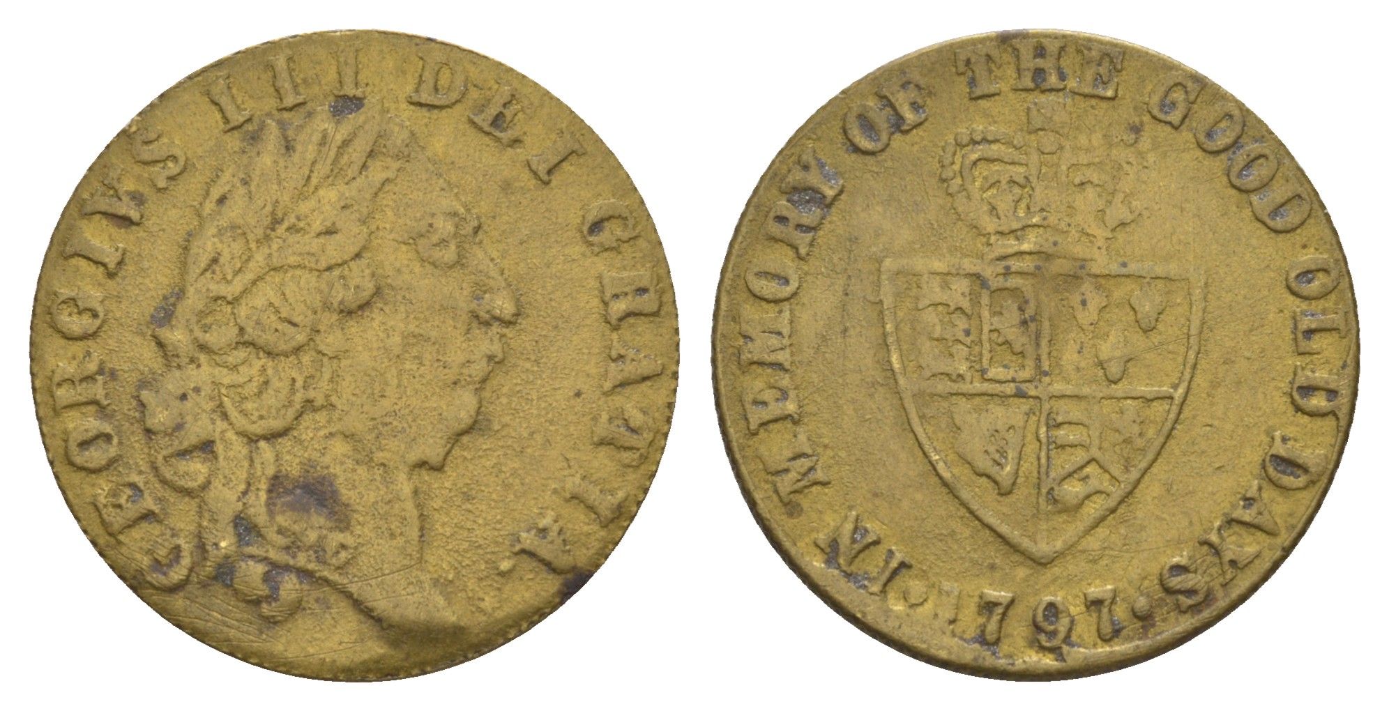 Великобритания игровой жетон Spade Guinea 1797 Георг III, диаметр 25 мм, вес 3,54 гр латунь 4657-845